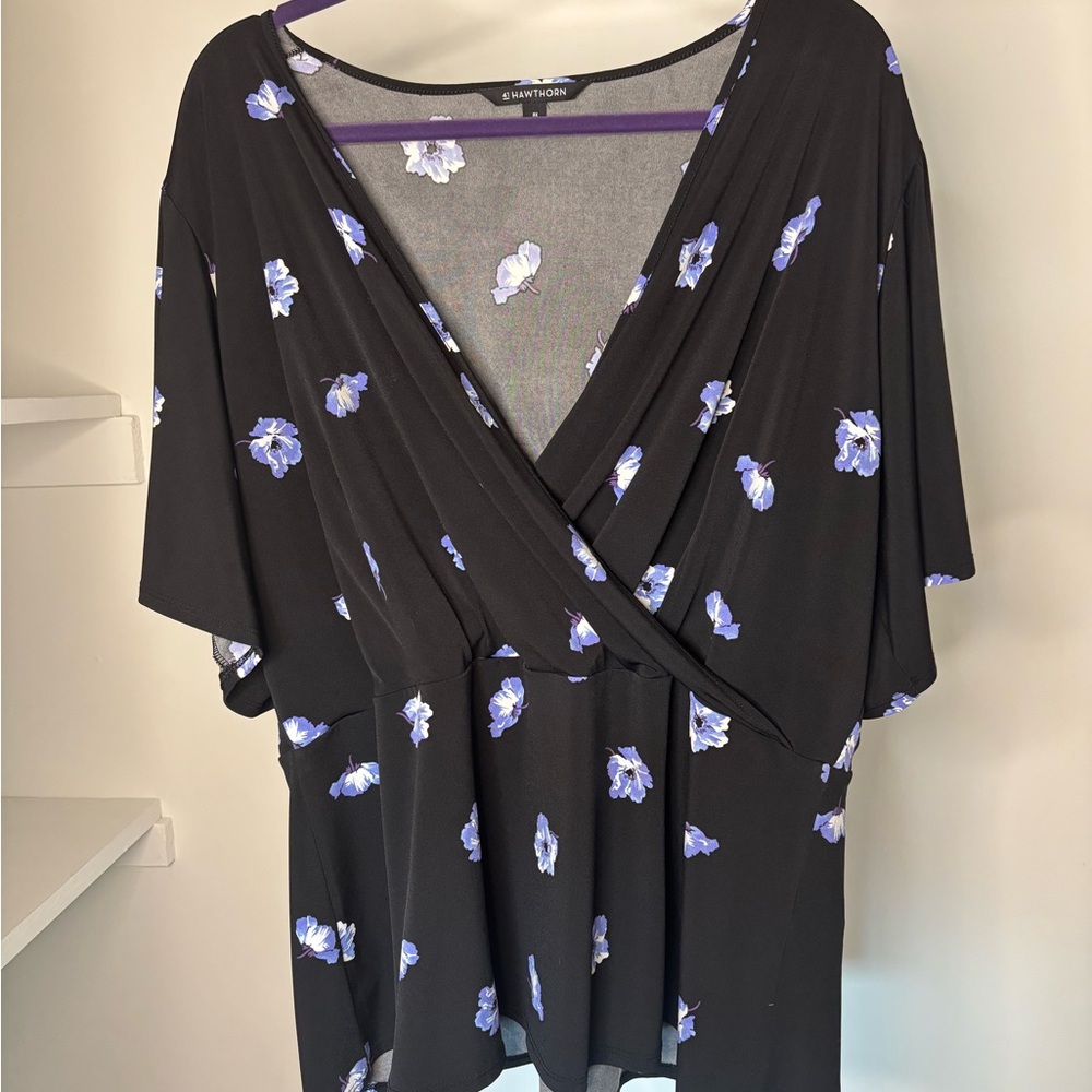 Black Floral Flutter Sleeve
Faux Wrap Top